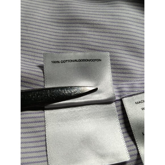 Anne Klein Top Women Purple Pinstripe Long Slv Collared Button Front 100% Cotton - Picture 7 of 9